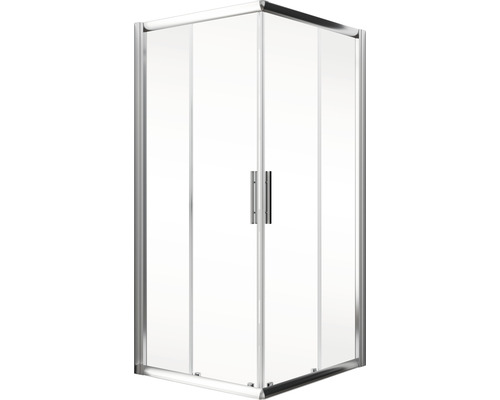 Hoekdouche met heldere glazen wanden en zilverkleurig frame