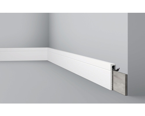 DECOFLAIR Overzetplint CBC2 11x2,2x200 cm Witte plint met kabelkanaal aan een muur