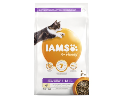 Iams for Vitality kattenvoer voor kittens met verse kip in een verpakking van 3 kilogram