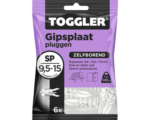 TOGGLER gipsplaatpluggen, 6 stuks, voor bevestiging in gipsplaten