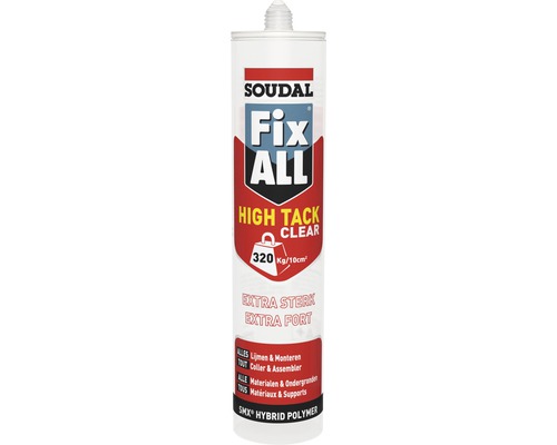 SOUDAL Fix All High Tack transparant kitkoker 290 ml Soudal Fix All High Tack Clear lijmkoker