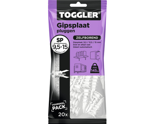Togglers pluggen voor gipsplaat, 9,5 tot 15 mm, 20 stuks