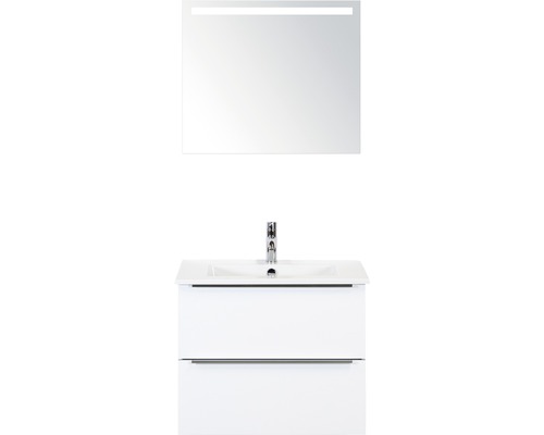 Badkamermeubelset Pulse 70 cm keramische wastafel incl. spiegel met verlichting wit hoogglans