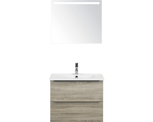 Badkamermeubelset Pulse 70 cm keramische wastafel incl. spiegel met verlichting grijs eiken