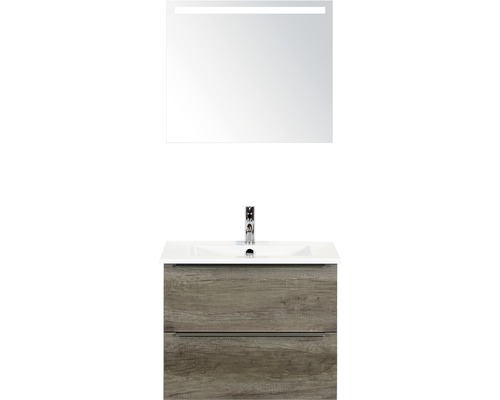 Badkamermeubelset Pulse 70 cm keramische wastafel incl. spiegel met verlichting nebraska eiken
