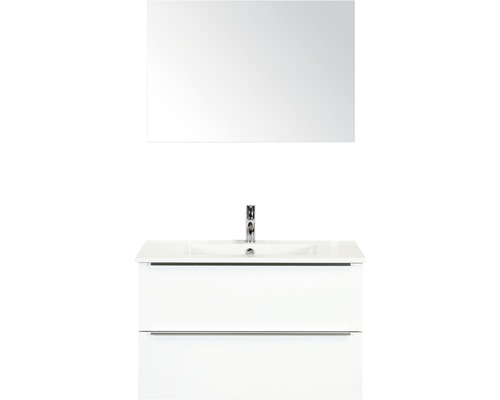 Badkamermeubelset Pulse 90 cm keramische wastafel incl. spiegel wit hoogglans