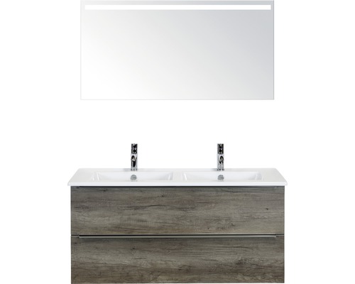 Badkamermeubelset Pulse 120 cm 2 laden keramische wastafel incl. spiegel met verlichting nebraska eiken