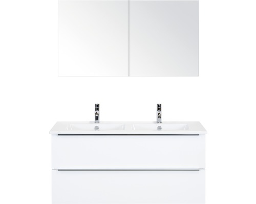 Badkamermeubelset Pulse 120 cm 2 laden keramische wastafel incl. spiegelkast wit hoogglans