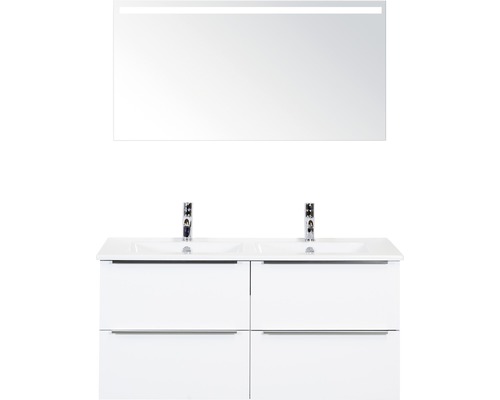 Badkamermeubelset Pulse 120 cm 4 laden keramische wastafel incl. spiegel met verlichting wit hoogglans