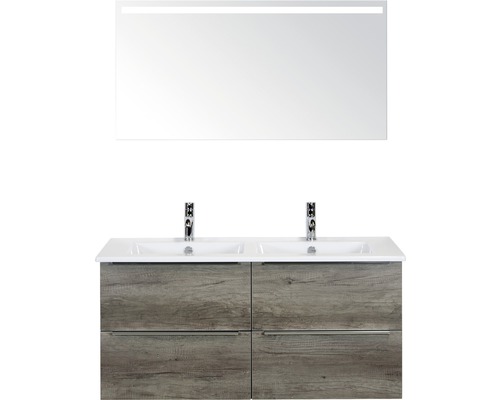 Badkamermeubelset Pulse 120 cm 4 laden keramische wastafel incl. spiegel met verlichting nebraska eiken