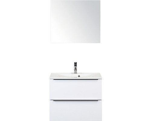 Badkamermeubelset Pulse 70 cm kunststeen wastafel incl. spiegel wit hoogglans