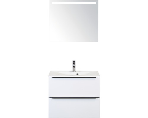 Badkamermeubelset Pulse 70 cm kunststeen wastafel incl. spiegel met verlichting wit hoogglans