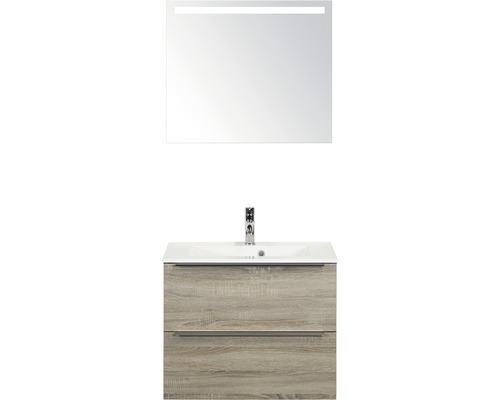 Badkamermeubelset Pulse 70 cm kunststeen wastafel incl. spiegel met verlichting grijs eiken