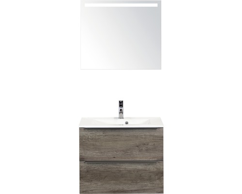 Badkamermeubelset Pulse 70 cm kunststeen wastafel incl. spiegel met verlichting nebraska eiken