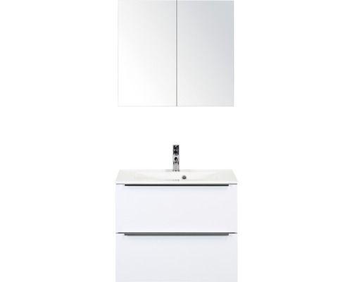 Badkamermeubelset Pulse 70 cm kunststeen wastafel incl. spiegelkast wit hoogglans