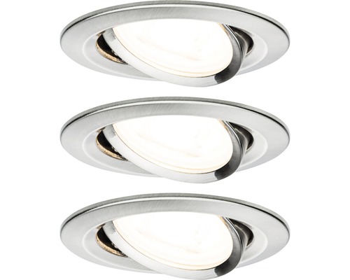 PAULMANN LED Inbouwspotset Nova Ø 84 mm warmwit staal geborsteld, 3 stuks Drie inbouwspots voor binnenshuis