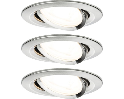 PAULMANN LED Inbouwspotset Nova Ø 84 mm warmwit staal geborsteld, 3 stuks