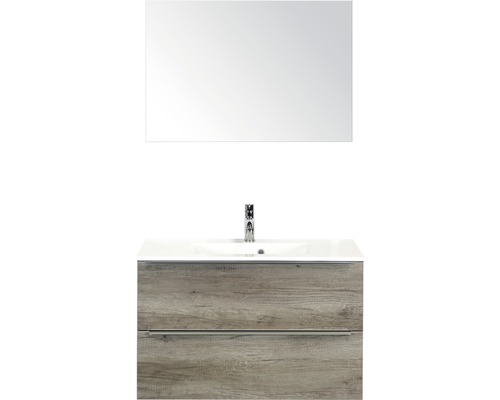 Badkamermeubelset Pulse 90 cm kunststeen wastafel incl. spiegel nebraska eiken