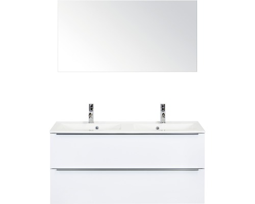 Badkamermeubelset Pulse 120 cm 2 laden kunststeen wastafel incl. spiegel wit hoogglans