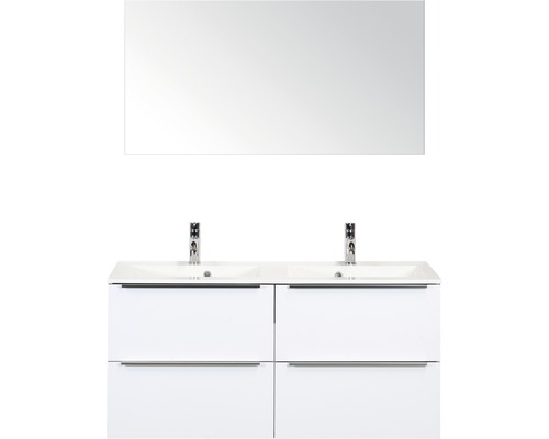 Badkamermeubelset Pulse 120 cm 4 laden kunststeen wastafel incl. spiegel wit hoogglans