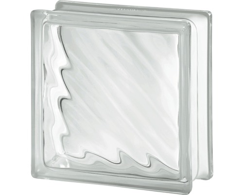 Glazen bouwsteen golven wit 19 x 19 x 8 cm Glazen bouwsteen golven wit 19 x 19 x 8 cm