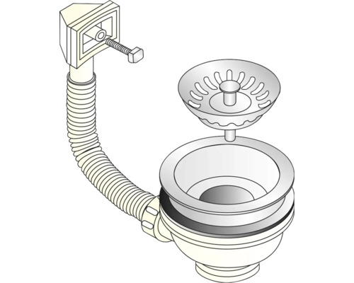 Spoelbakafvoergarnituur met zeefkorf en flexibele afvoerpijp
