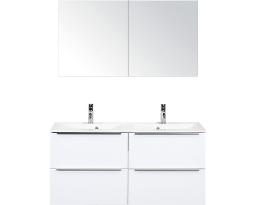Badkamermeubelset Pulse 120 cm 4 laden kunststeen wastafel incl. spiegelkast wit hoogglans