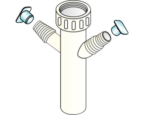 Sifon aansluitstuk met twee afsluitdoppen