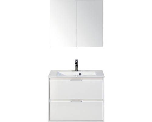 Badkamermeubelset Porto 70 cm kunststeen wastafel incl. spiegelkast wit hoogglans