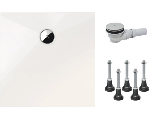 Vierkante douchebak met afvoergarnituur en poten