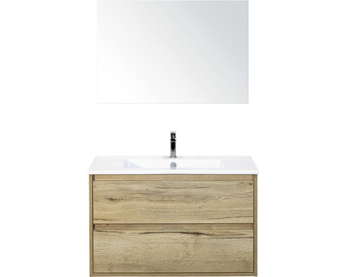 SANOX Badkamermeubelset Porto met spiegel en wastafel 91 cm natuur eiken Badkamermeubel met spiegel en wastafel