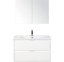 Wastafelmeubel met twee laden, opzetwastafel, kraan en spiegelkast