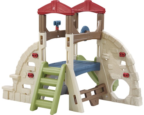Speeltoren met klimwand, glijbaan, ladder en uitkijkplatform voor de tuin