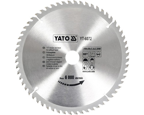 Yato cirkelzaagblad voor het zagen van hout, 250x30x3.2x2.2 millimeter