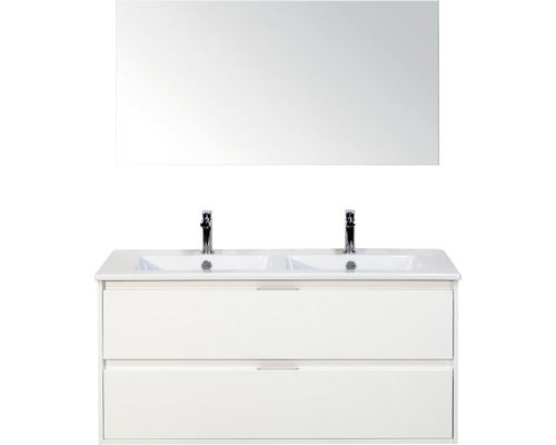 Badkamermeubelset Porto 120 cm 2 laden keramische wastafel incl. spiegel wit hoogglans