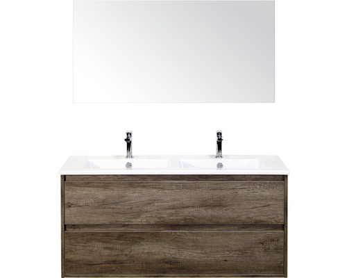 Badkamermeubelset Porto 120 cm 2 laden keramische wastafel incl. spiegel nebraska eiken