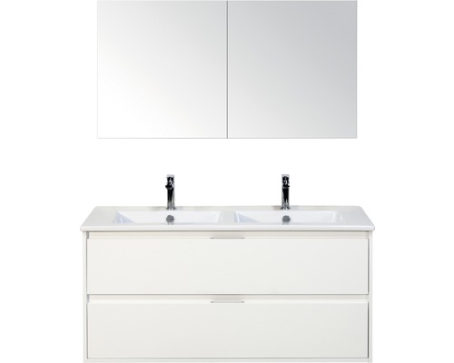 Badkamermeubelset Porto 120 cm 2 laden keramische wastafel incl. spiegelkast wit hoogglans