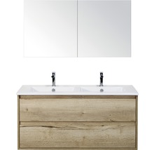 Wastafelonderkast met dubbele wastafel en spiegelkast voor de badkamer