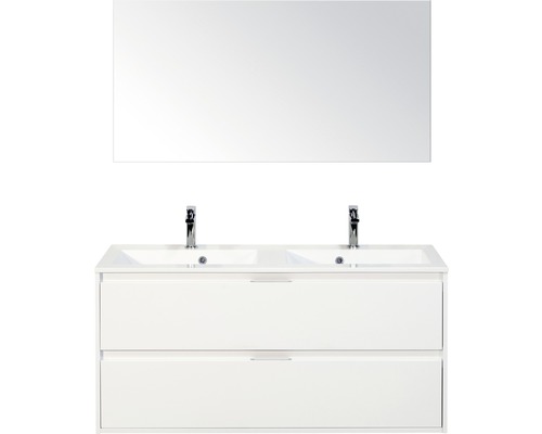 Badkamermeubelset Porto 120 cm 2 laden kunststeen wastafel incl. spiegel wit hoogglans
