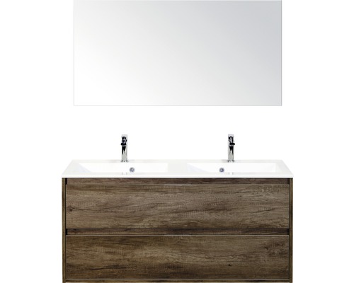 Badkamermeubelset Porto 120 cm 2 laden kunststeen wastafel incl. spiegel nebraska eiken
