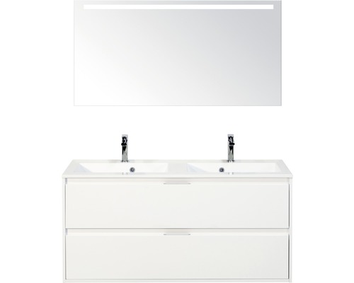 SANOX Badkamermeubelset twee laden Porto met LED lichtspiegel en dubbele wastafel 120,5 cm wit SANOX Badkamermeubelset twee laden Porto met LED lichtspiegel en dubbele wastafel 120,5 cm wit