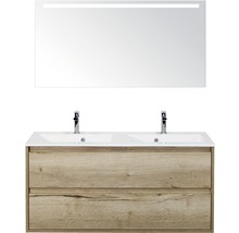 SANOX Badkamermeubelset twee laden Porto met LED lichtspiegel en dubbele wastafel 120,5 cm natuur eiken