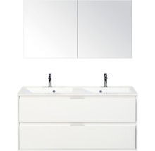 Witte wastafelonderkast met twee wastafels en spiegelkast