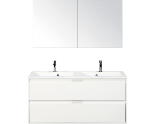 Badkamermeubelset Porto 120 cm 2 laden kunststeen wastafel incl. spiegelkast wit hoogglans