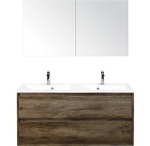 Wastafelcombinatie met spiegel, wastafel en houten onderkast voor de badkamer