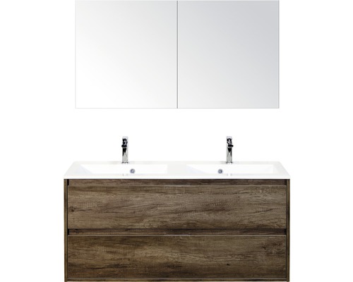 Badkamermeubelset Porto 120 cm 2 laden kunststeen wastafel incl. spiegelkast nebraska eiken