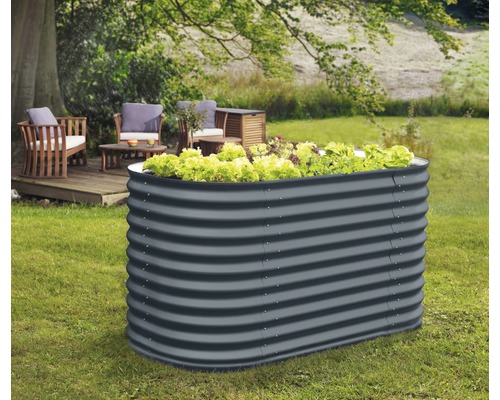 VITAVIA Verhoogde kweekbak Vita met slakbescherming 858 grijs 82x162x86 cm Metalen verhoogde tuinbak in de tuin met beplanting