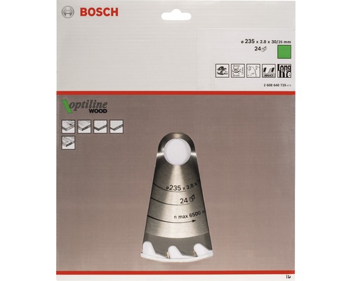 Bosch cirkelzaagblad Optiline Wood, 235 x 2,8 x 30/25 millimeter