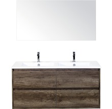 Dubbele wastafel met spiegel, houtlook en lades voor badkamer
