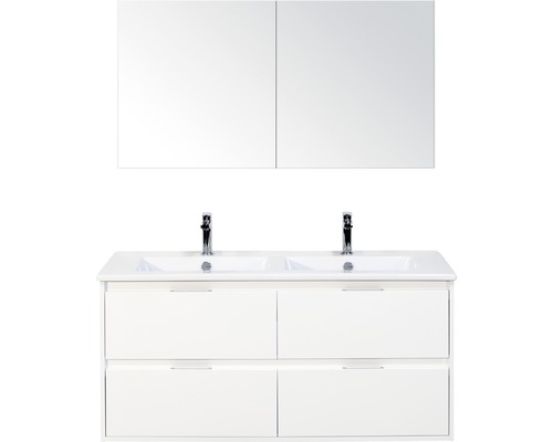 Badkamermeubelset Porto 120 cm 4 laden keramische wastafel incl. spiegelkast wit hoogglans